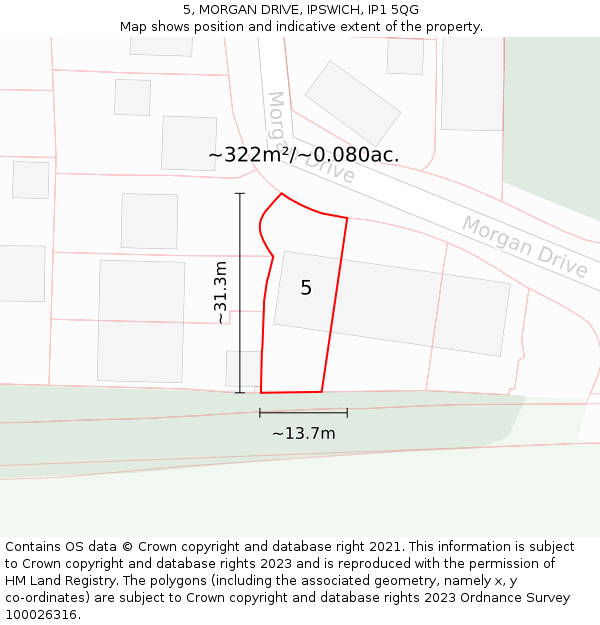 5, MORGAN DRIVE, IPSWICH, IP1 5QG: Plot and title map