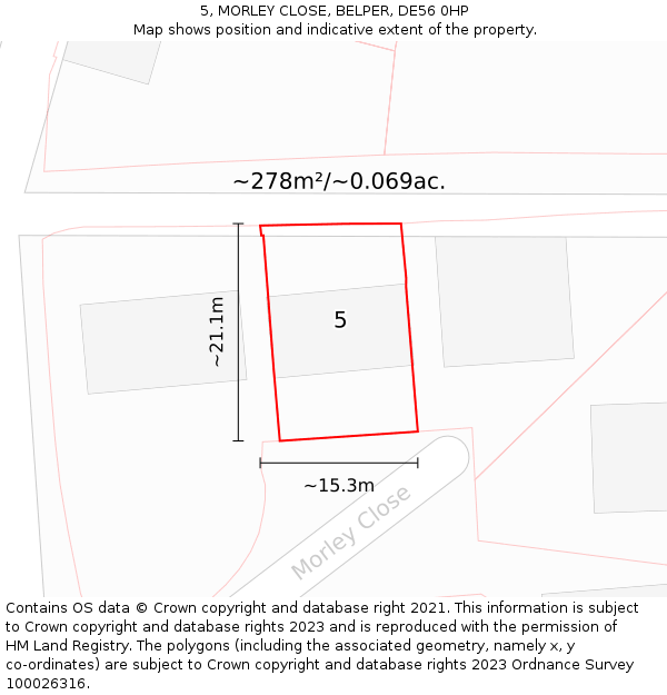 5, MORLEY CLOSE, BELPER, DE56 0HP: Plot and title map