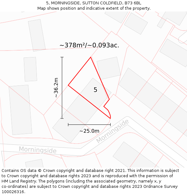 5, MORNINGSIDE, SUTTON COLDFIELD, B73 6BL: Plot and title map