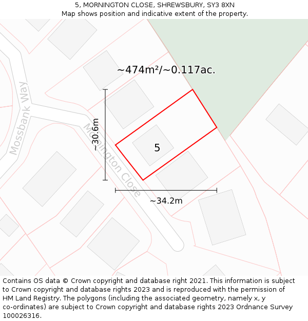 5, MORNINGTON CLOSE, SHREWSBURY, SY3 8XN: Plot and title map