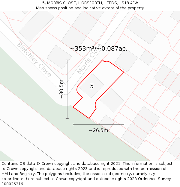5, MORRIS CLOSE, HORSFORTH, LEEDS, LS18 4FW: Plot and title map
