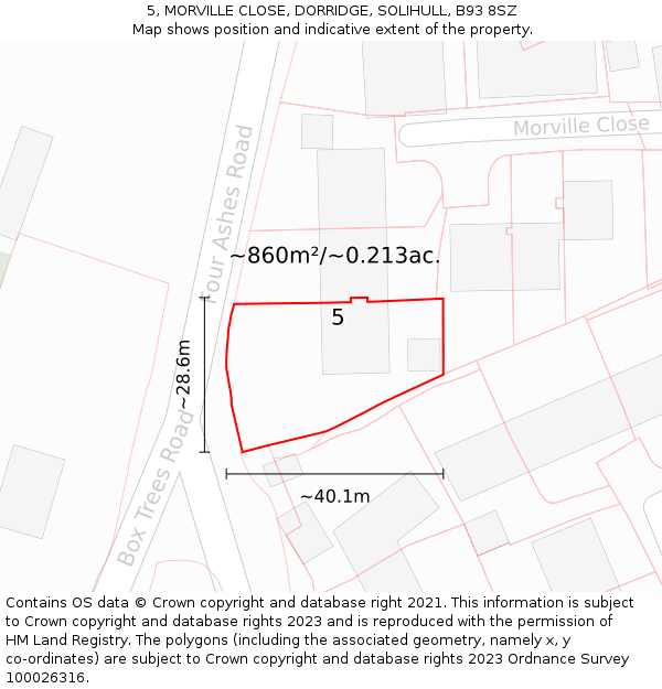 5, MORVILLE CLOSE, DORRIDGE, SOLIHULL, B93 8SZ: Plot and title map
