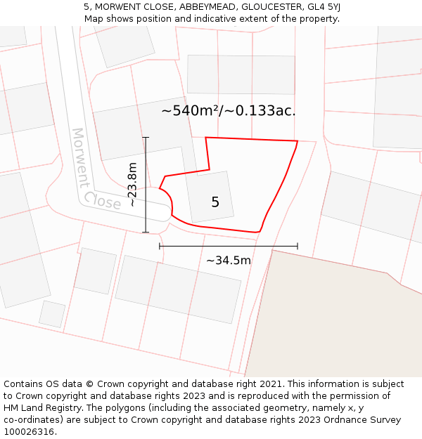 5, MORWENT CLOSE, ABBEYMEAD, GLOUCESTER, GL4 5YJ: Plot and title map
