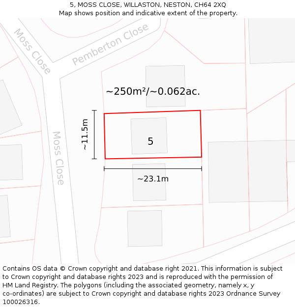 5, MOSS CLOSE, WILLASTON, NESTON, CH64 2XQ: Plot and title map