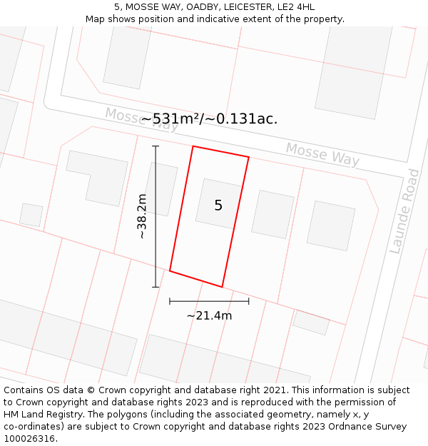 5, MOSSE WAY, OADBY, LEICESTER, LE2 4HL: Plot and title map
