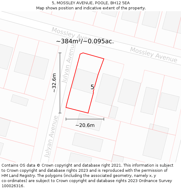5, MOSSLEY AVENUE, POOLE, BH12 5EA: Plot and title map