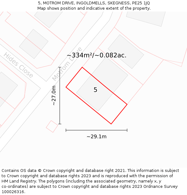 5, MOTROM DRIVE, INGOLDMELLS, SKEGNESS, PE25 1JQ: Plot and title map