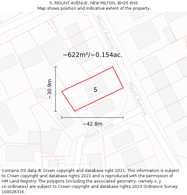 5, MOUNT AVENUE, NEW MILTON, BH25 6NS: Plot and title map