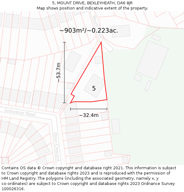 5, MOUNT DRIVE, BEXLEYHEATH, DA6 8JR: Plot and title map