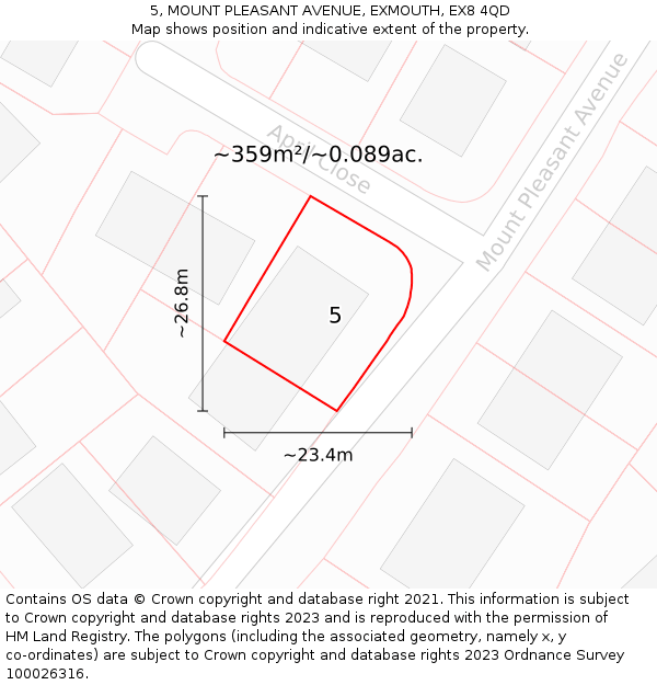 5, MOUNT PLEASANT AVENUE, EXMOUTH, EX8 4QD: Plot and title map