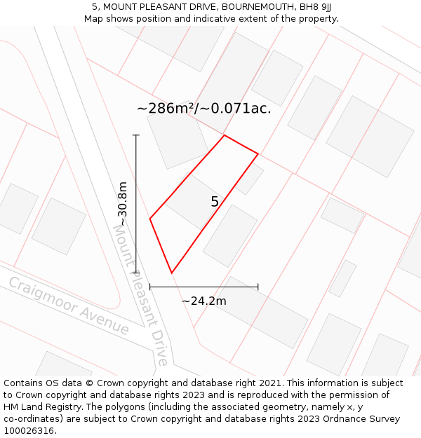5, MOUNT PLEASANT DRIVE, BOURNEMOUTH, BH8 9JJ: Plot and title map