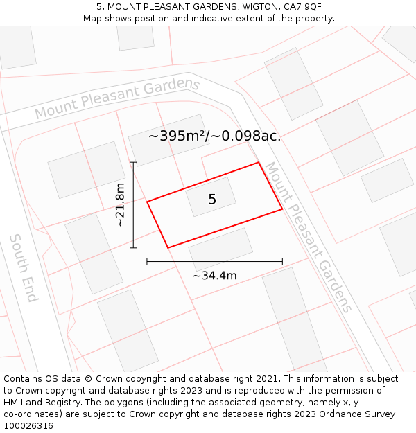 5, MOUNT PLEASANT GARDENS, WIGTON, CA7 9QF: Plot and title map