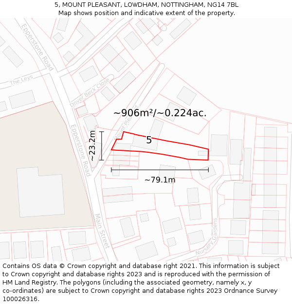 5, MOUNT PLEASANT, LOWDHAM, NOTTINGHAM, NG14 7BL: Plot and title map