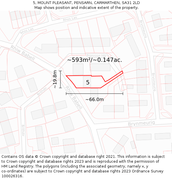 5, MOUNT PLEASANT, PENSARN, CARMARTHEN, SA31 2LD: Plot and title map