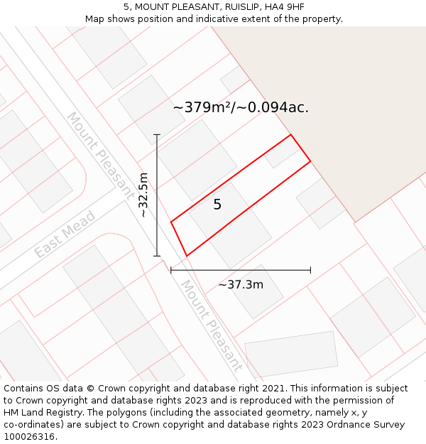 5, MOUNT PLEASANT, RUISLIP, HA4 9HF: Plot and title map