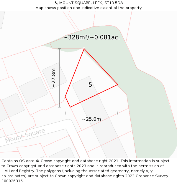 5, MOUNT SQUARE, LEEK, ST13 5DA: Plot and title map