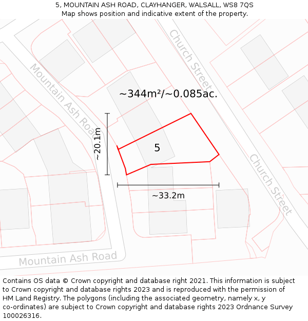 5, MOUNTAIN ASH ROAD, CLAYHANGER, WALSALL, WS8 7QS: Plot and title map