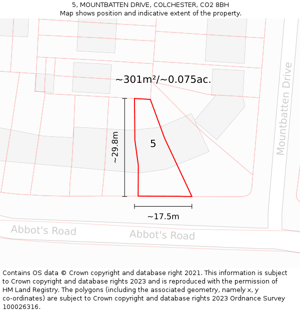 5, MOUNTBATTEN DRIVE, COLCHESTER, CO2 8BH: Plot and title map