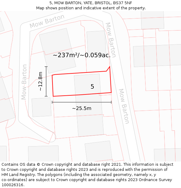 5, MOW BARTON, YATE, BRISTOL, BS37 5NF: Plot and title map