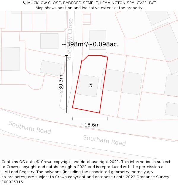 5, MUCKLOW CLOSE, RADFORD SEMELE, LEAMINGTON SPA, CV31 1WE: Plot and title map