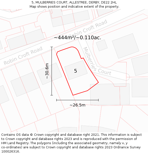 5, MULBERRIES COURT, ALLESTREE, DERBY, DE22 2HL: Plot and title map