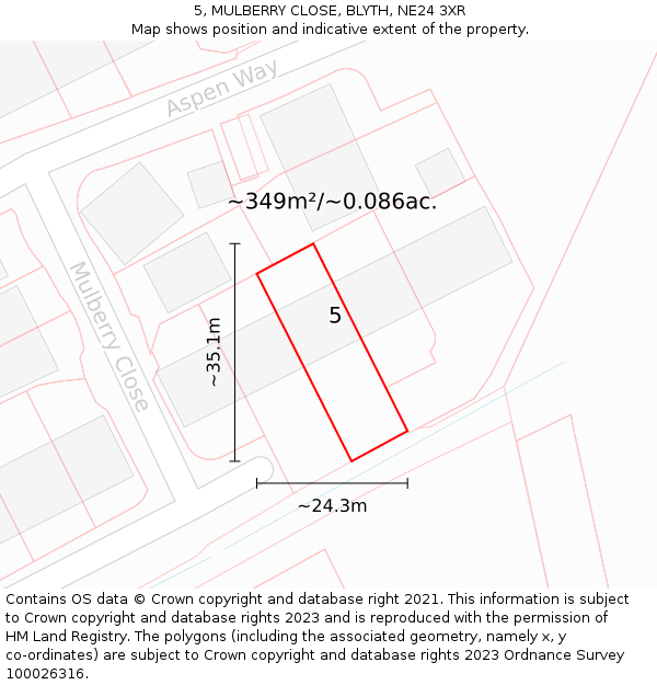 5, MULBERRY CLOSE, BLYTH, NE24 3XR: Plot and title map