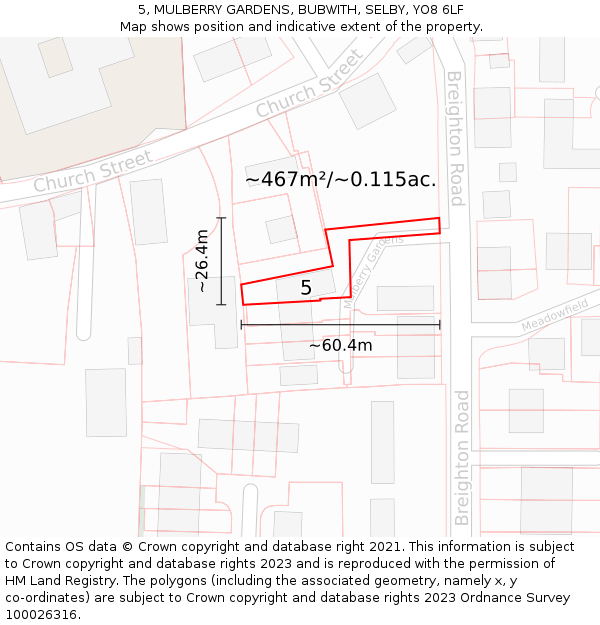 5, MULBERRY GARDENS, BUBWITH, SELBY, YO8 6LF: Plot and title map