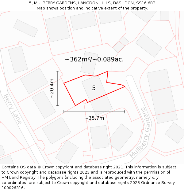 5, MULBERRY GARDENS, LANGDON HILLS, BASILDON, SS16 6RB: Plot and title map