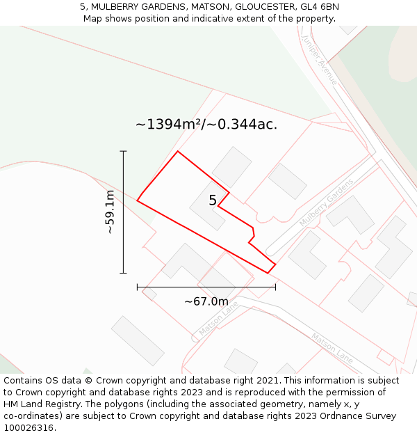 5, MULBERRY GARDENS, MATSON, GLOUCESTER, GL4 6BN: Plot and title map