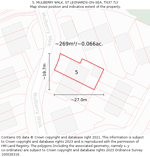 5, MULBERRY WALK, ST LEONARDS-ON-SEA, TN37 7LY: Plot and title map