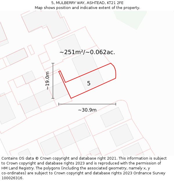 5, MULBERRY WAY, ASHTEAD, KT21 2FE: Plot and title map
