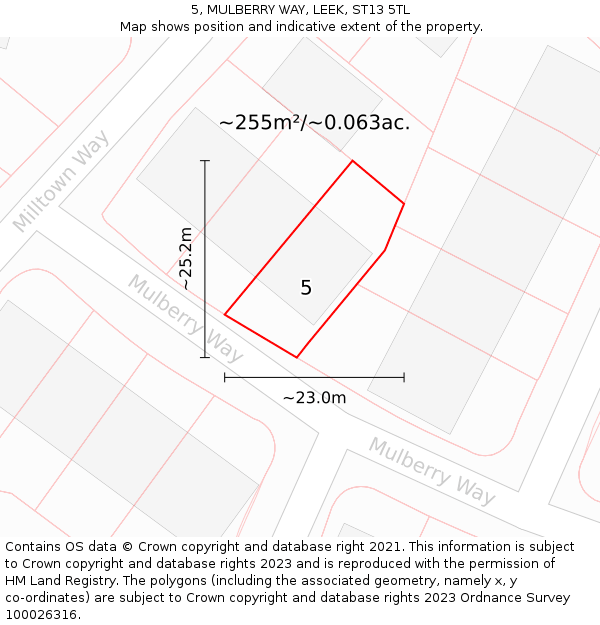 5, MULBERRY WAY, LEEK, ST13 5TL: Plot and title map