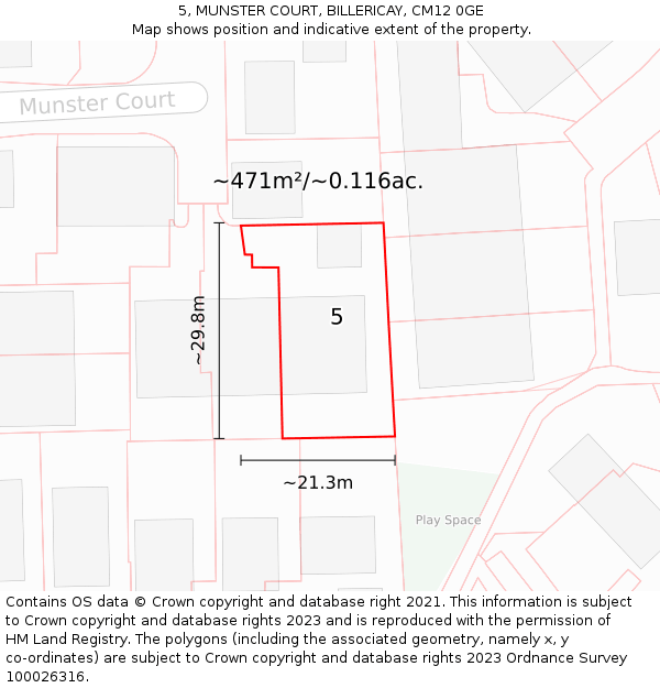 5, MUNSTER COURT, BILLERICAY, CM12 0GE: Plot and title map