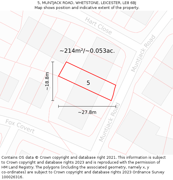 5, MUNTJACK ROAD, WHETSTONE, LEICESTER, LE8 6BJ: Plot and title map