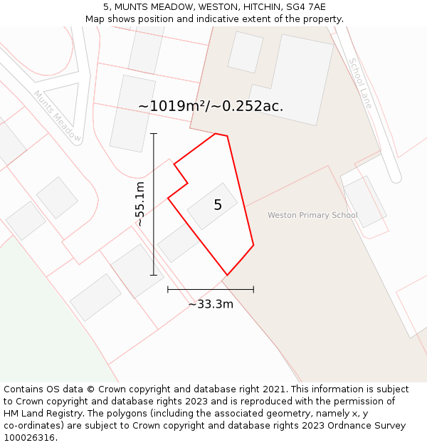 5, MUNTS MEADOW, WESTON, HITCHIN, SG4 7AE: Plot and title map
