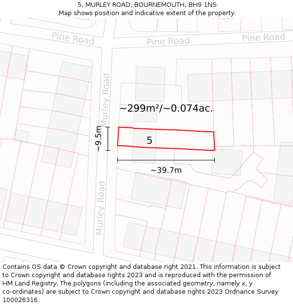 5, MURLEY ROAD, BOURNEMOUTH, BH9 1NS: Plot and title map