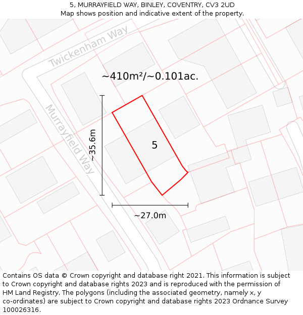 5, MURRAYFIELD WAY, BINLEY, COVENTRY, CV3 2UD: Plot and title map