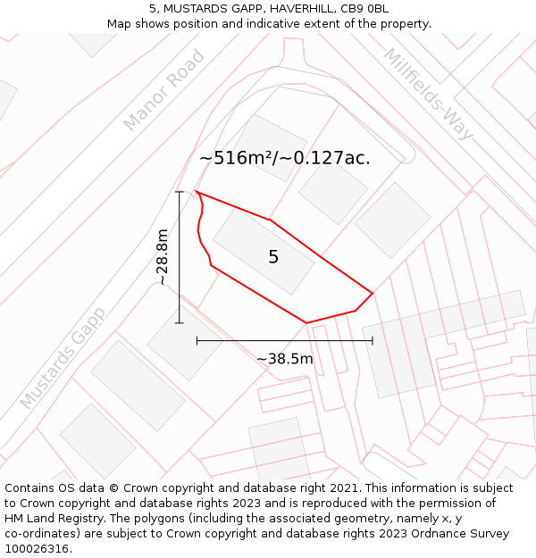 5, MUSTARDS GAPP, HAVERHILL, CB9 0BL: Plot and title map