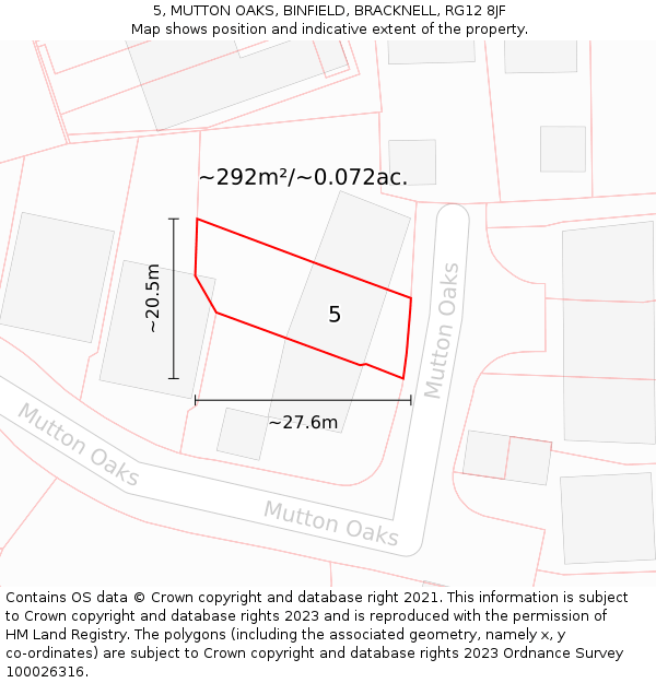 5, MUTTON OAKS, BINFIELD, BRACKNELL, RG12 8JF: Plot and title map