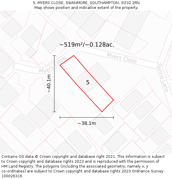 5, MYERS CLOSE, SWANMORE, SOUTHAMPTON, SO32 2RN: Plot and title map