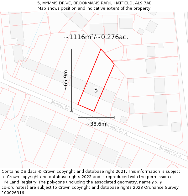 5, MYMMS DRIVE, BROOKMANS PARK, HATFIELD, AL9 7AE: Plot and title map