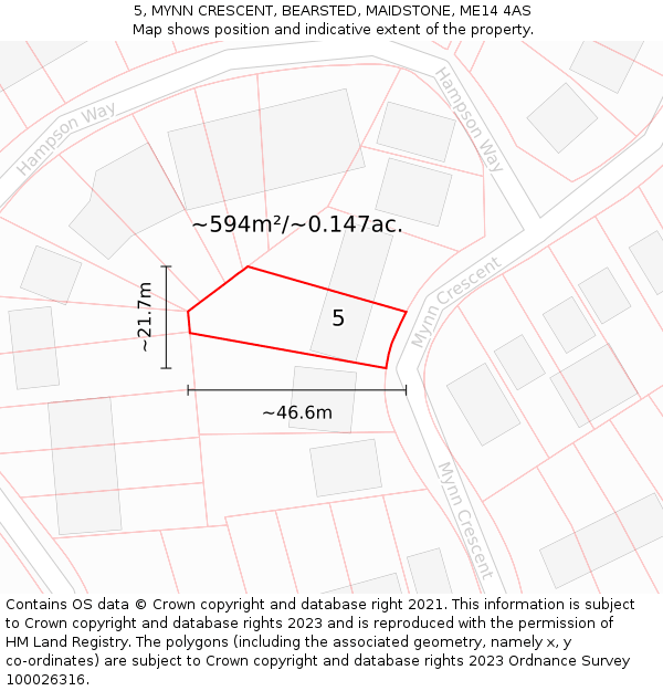 5, MYNN CRESCENT, BEARSTED, MAIDSTONE, ME14 4AS: Plot and title map