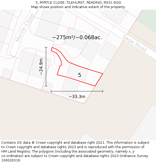 5, MYRTLE CLOSE, TILEHURST, READING, RG31 6GQ: Plot and title map