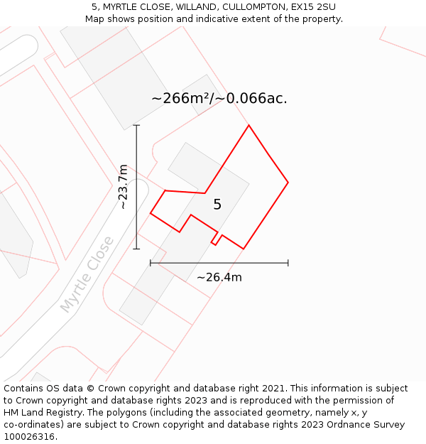 5, MYRTLE CLOSE, WILLAND, CULLOMPTON, EX15 2SU: Plot and title map