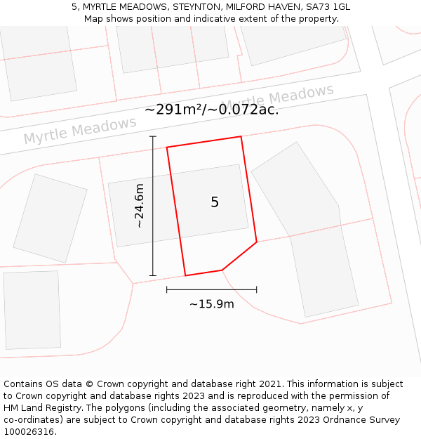 5, MYRTLE MEADOWS, STEYNTON, MILFORD HAVEN, SA73 1GL: Plot and title map