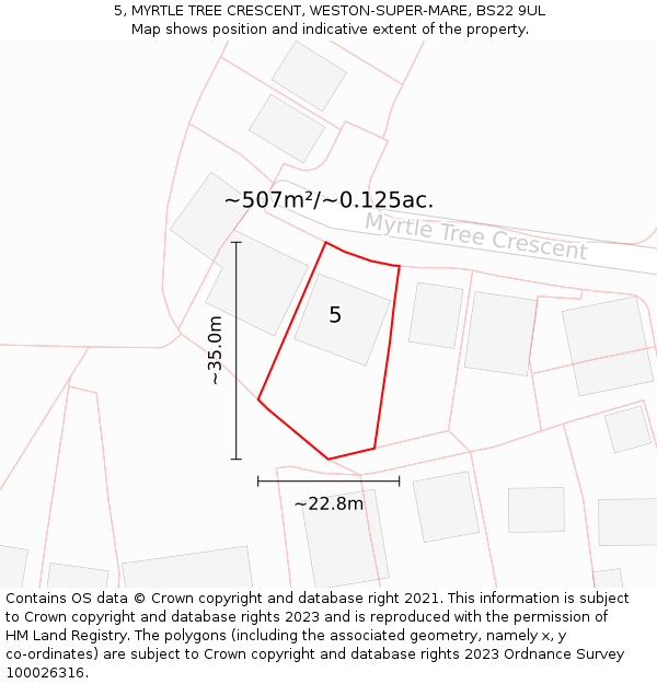 5, MYRTLE TREE CRESCENT, WESTON-SUPER-MARE, BS22 9UL: Plot and title map