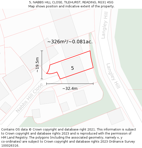 5, NABBS HILL CLOSE, TILEHURST, READING, RG31 4SG: Plot and title map