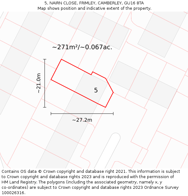 5, NAIRN CLOSE, FRIMLEY, CAMBERLEY, GU16 8TA: Plot and title map
