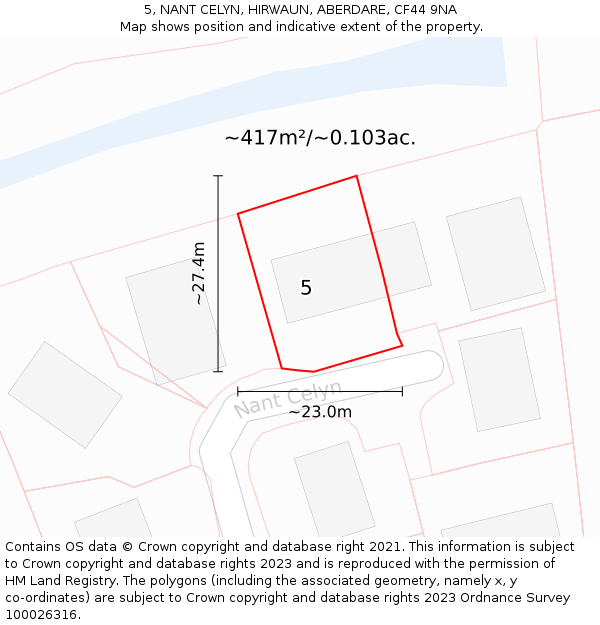 5, NANT CELYN, HIRWAUN, ABERDARE, CF44 9NA: Plot and title map