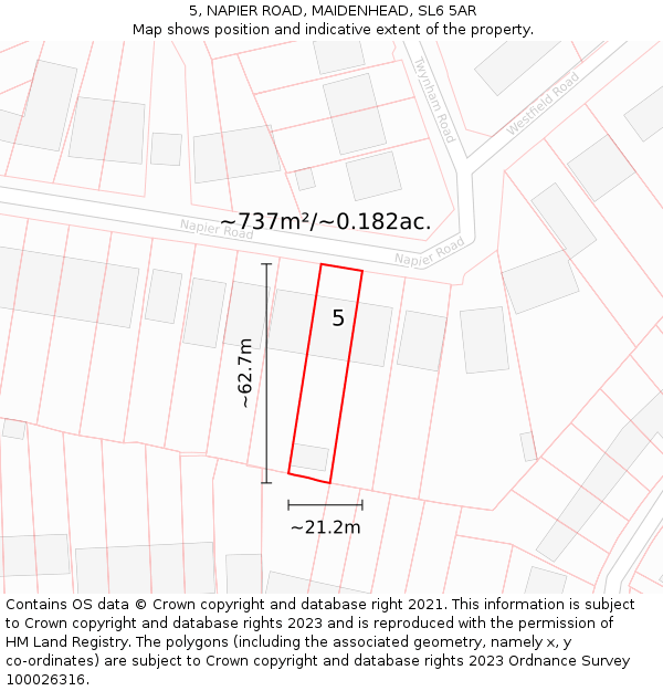 5, NAPIER ROAD, MAIDENHEAD, SL6 5AR: Plot and title map
